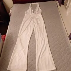 ホワイト Vネック ジャンプスーツ