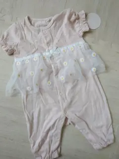 カバーオール 出産準備 ベビー 半袖 フリル チュール 女の子 花柄 綿100