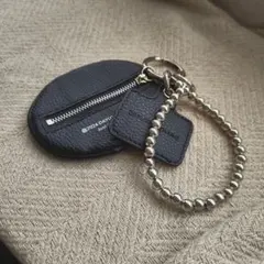 キーケース付き PUレザー シルバーカラービーズ バッグチャーム