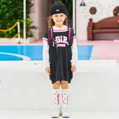 新品X-girl レイヤード風長袖ワンピース スウェット 女の子 秋冬 100黒