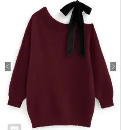 ワンショルダーベロアリボンニットミニワンピース［dr796］GRL