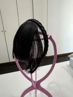 前髪 ウィッグ パッツン前髪 編み込み カチューシャ ブラック