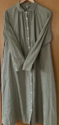 無印良品 リネン洗いざらし長袖シャツワンピース Lサイズ