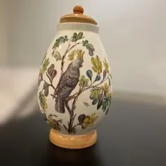 陶器製花器 鳥と植物のデザイン