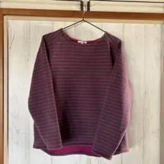スタディオクリップ裏起毛ストライプ長袖トップスMピンク✖️チャコール