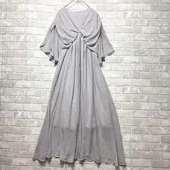 ロングワンピース XL パープル 美品 フレア ウエストゴム 大きいサイズ