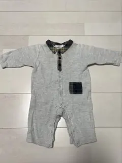 BEBE グレー チェック柄襟カバーオール　70cm