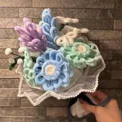 【期間限定お値下げ中！】モールフラワー (ブルー、白、紫)ミニブーケ