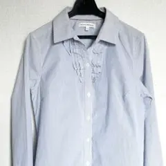 BANANA REPUBLIC 水色 ストライプ フリル付き 長袖シャツ S