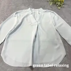 【清涼感】グリーンレーベルリラクシング　Vネック ブラウス　ライトブルー　S