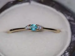 パライバトルマリン　ダイヤモンド　k18 12号　リング