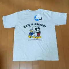 ディズニー　ミッキー＆ドナルド　グレー刺繍Tシャツ　Mサイズ