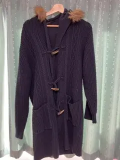 COMME CA ISM ネイビー フード付きダッフルコート Lサイズ