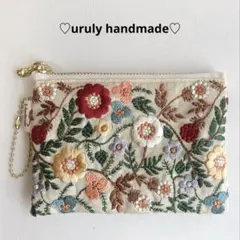 インド刺繍リボン×内布リバティ（エマヴィクトリア）12cmミニポーチ／華やか花柄