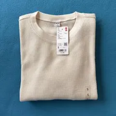 【タグ付 新品】「UNIQLO」ワッフルクルーネックTシャツ
