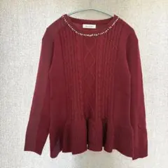 美品✦Rew de Rew ビジューフリルニットセーター M ボルドーのサムネイル