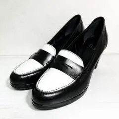 LucaGrossi ルカグロッシ 24㎝ ローファー バイカラー 太ヒール　黒