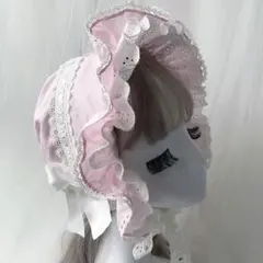 ロリータ　ピンク　リボン　ボンネット　帽子 クラロリ　レース　可愛い　フリル