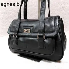 美品✨　アニエスベー　ハンドバッグ　黒　レザー　ターンロック　金具