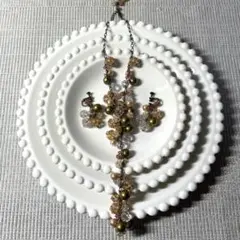 ☆パーツクラブ監修☆美品新品未使用・Ｙ字型ビジューネックレス&イヤリング