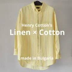【L相当】リネン×コットン Henry Cotton's 八分丈シャツ イエローのサムネイル