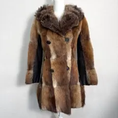 ダブルブレストファーコート　ブラウン　B167