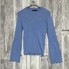 リエンダ　パール装飾 フレア袖ニットセーター　フリーサイズ