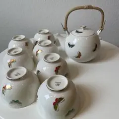 有田焼香蘭社の蝶々柄急須+湯呑み・セット