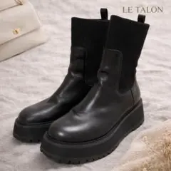 LE TALON ルタロン サイドゴア ソックスブーツ 厚底 L ブラックのサムネイル