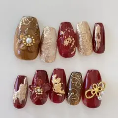 ネイルチップ　現品　成人式　フラワー　ぷっくり　マグネット　和柄　バレリーナ