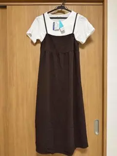 ブラウンキャミソールワンピースとTシャツセット