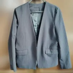 美品 GU　ユニクロ ノーカラージャケット M ネイビー　ストライプ　スーツ