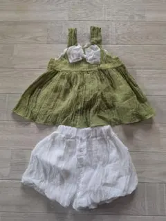 オリーブグリーン タンクトップとショートパンツ セット