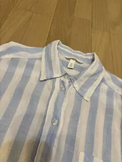 【お値下げ承ります✨H&M ブルーのストライプ長袖シャツ　美品✨】