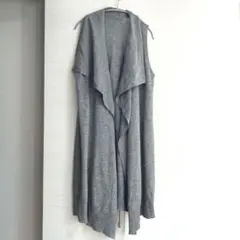 ロングジレ ニットベスト グレー 羽織り ノースリーブ ロングカーディガン　M