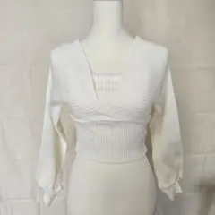 未使用品タグ付き　GRL グレイル　ホワイト Vネック クロップドニット　M