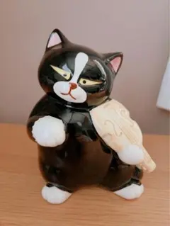 セブンコーポレーション　黒猫楽団　オーケストラ　猫　陶器　置物　バイオリン