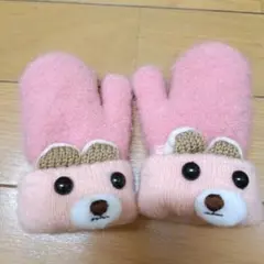 ベビー手袋　ミトン　0〜3歳用　かわいい　ピンク　くま