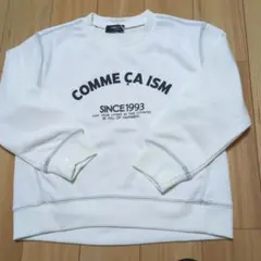新品☆コムサイズム　オフ白　3本針ステッチ ベーシックロゴトレーナー120㎝