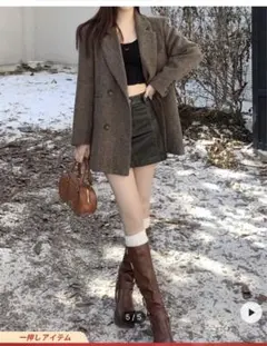 レディースヴィンテージダブルブレスト ルーズカジュアル感高品質ウールジャケット