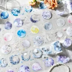 No.35 フラワーインザムーン 天体 ステッカー 装飾 コラージュ 素材
