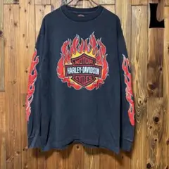 L Harley-Davidson ビンテージ加工長袖Tシャツ フレイム