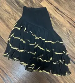 社交ダンス チュールスカート アシンメトリー ゴールドパイピング