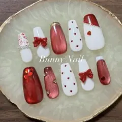 ネイルチップ オーダー バレンタイン ちゅるん 韓国 量産型 ワンホン リボン