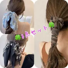 花柄リボン付きヘアアクセサリー3点セット