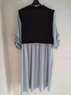 【未使用】お洒落なドッキング ロング ワンピース バルーン袖