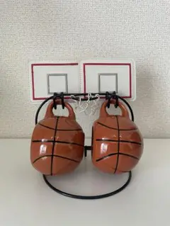 【美品】バスケットボール風マグカップセット／スタンド付き