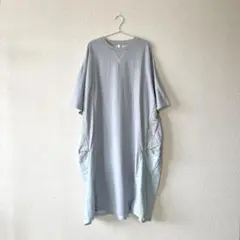 LUPILIEN ルピリアン 異素材切替 裾ドロストワンピース【ユーズドブルー】