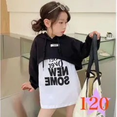 セットアップ120 黒スエット　ワンピTシャツフード付き　韓国子供服　女の子