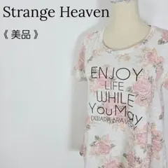 【美品】ストレンジヘブン 花柄 英字 半袖カットソー フレアカットソー Tシャツ